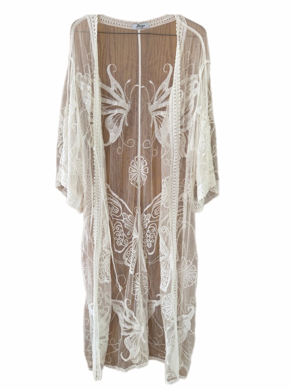 Sheer Embroidered Kimono Cover-Up in Cream - Picture 5 of 13